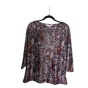 NWT Emily Daniels Women's Multicolor Paisley Sparkle Top Blouse Size Medium